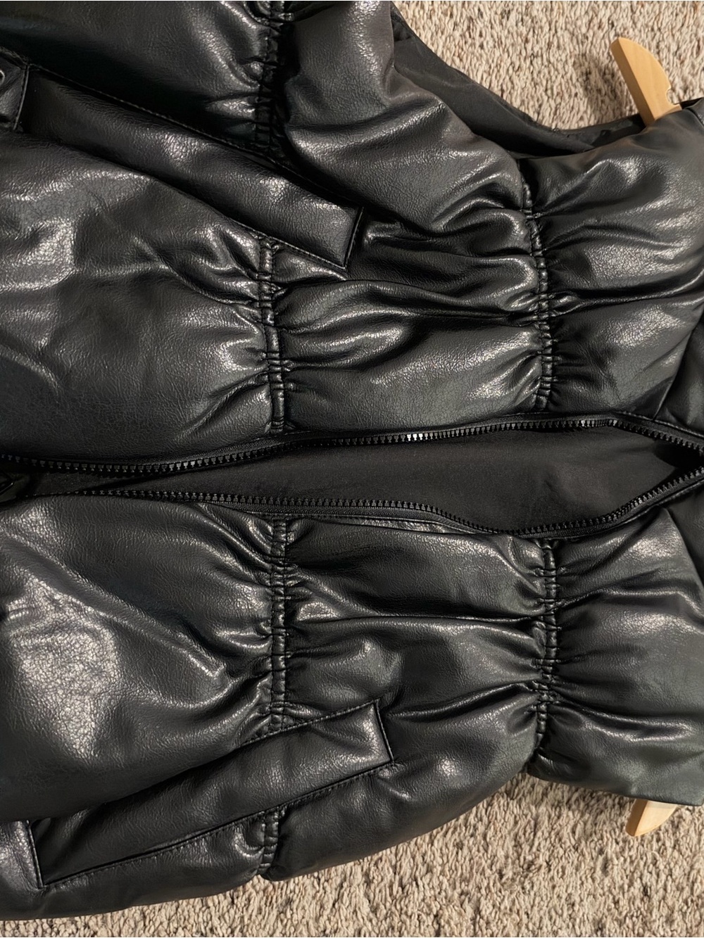 Divided Black Quilted Faux Leather Puffer Vest